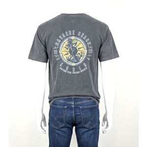 Florida Graphic T Shirt Navarre Beach Sz. L Men's DK. Gray Cotton Coastal
